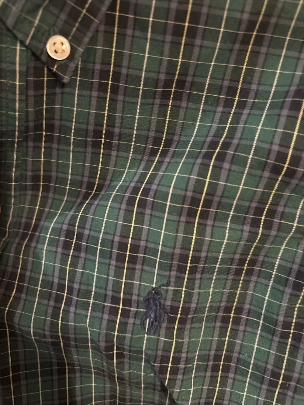 Ralph Lauren Green and Navy Plaid Button-Down Shirt- size medium (10-12Y)